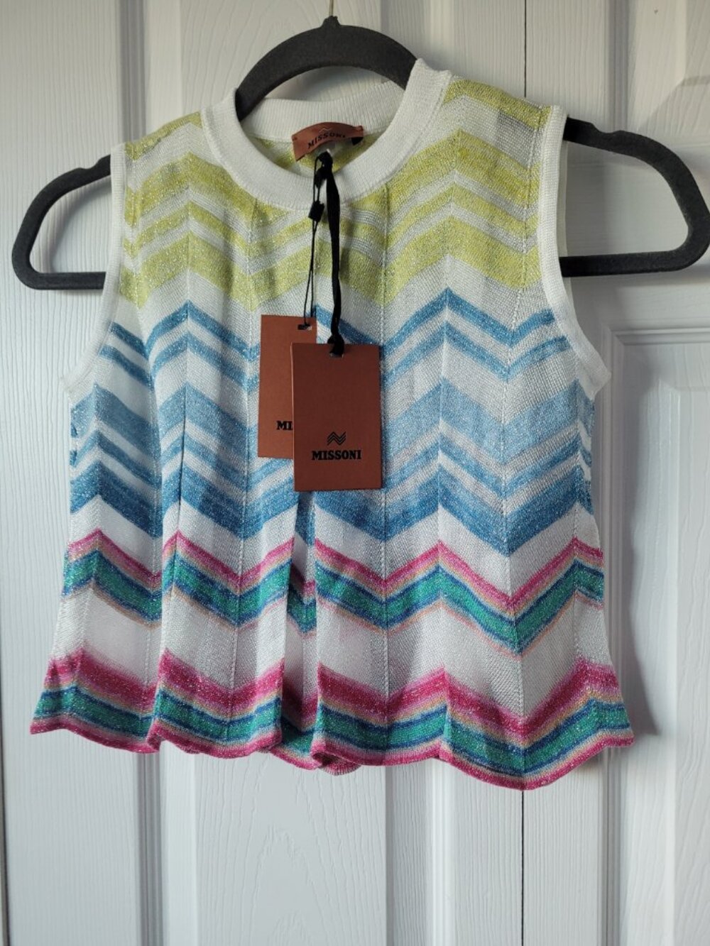 NWT MISSONI Cut-out Top in Viscose Knit Slant Stripes Size 10